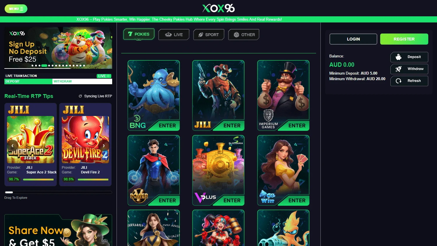 Xox96 Casino desktop home